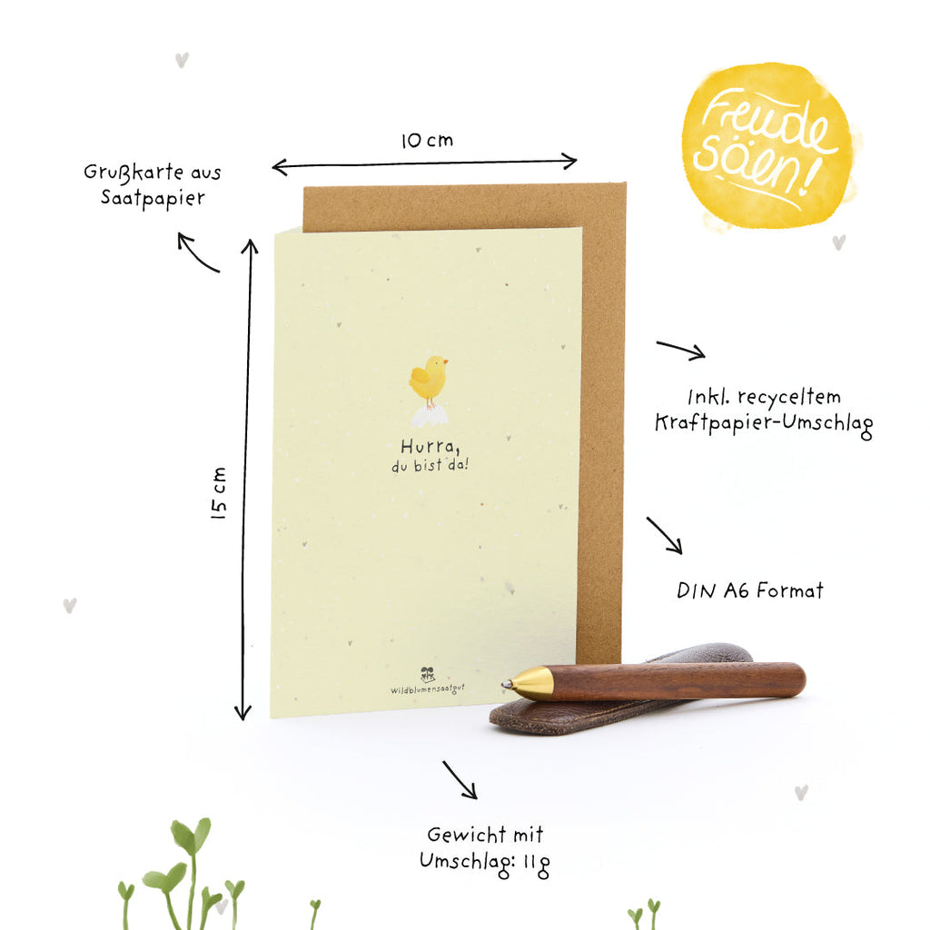 Grußkarte - Hurra, du bist da!