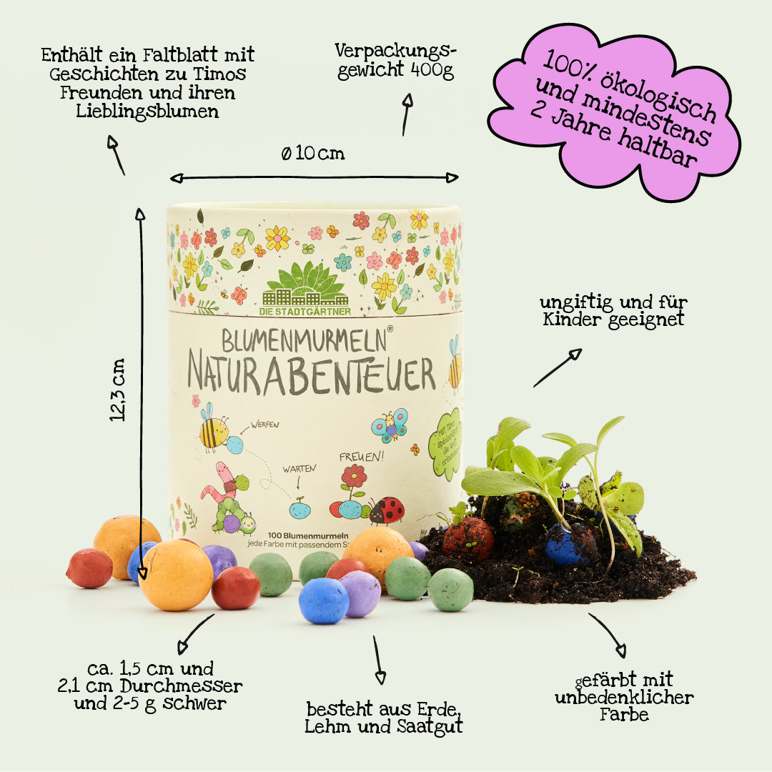 Naturabenteuer – Dose mit 100 Blumenmurmeln